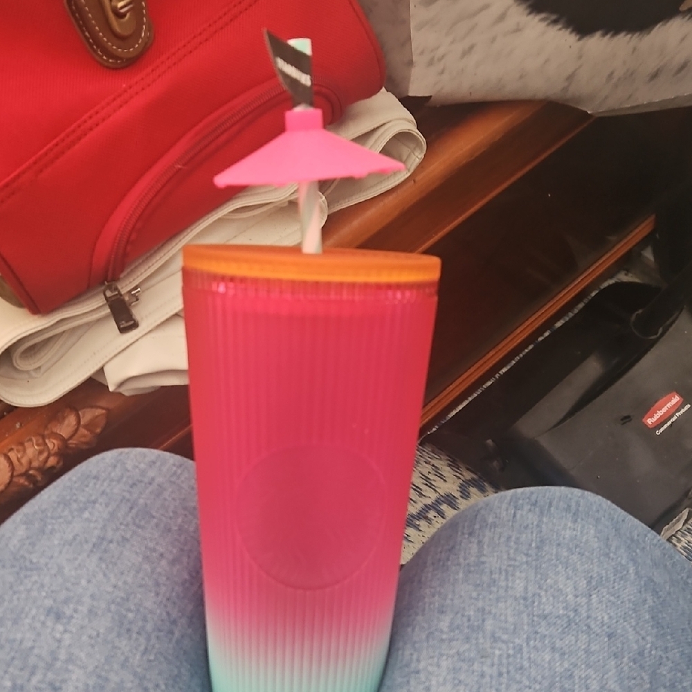 Pink and Blue Gradient Tumbler with Straw